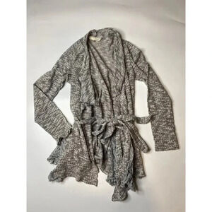A'Reve Gray Knit Boho Lace Open Belted Cardigan Womens Size Small